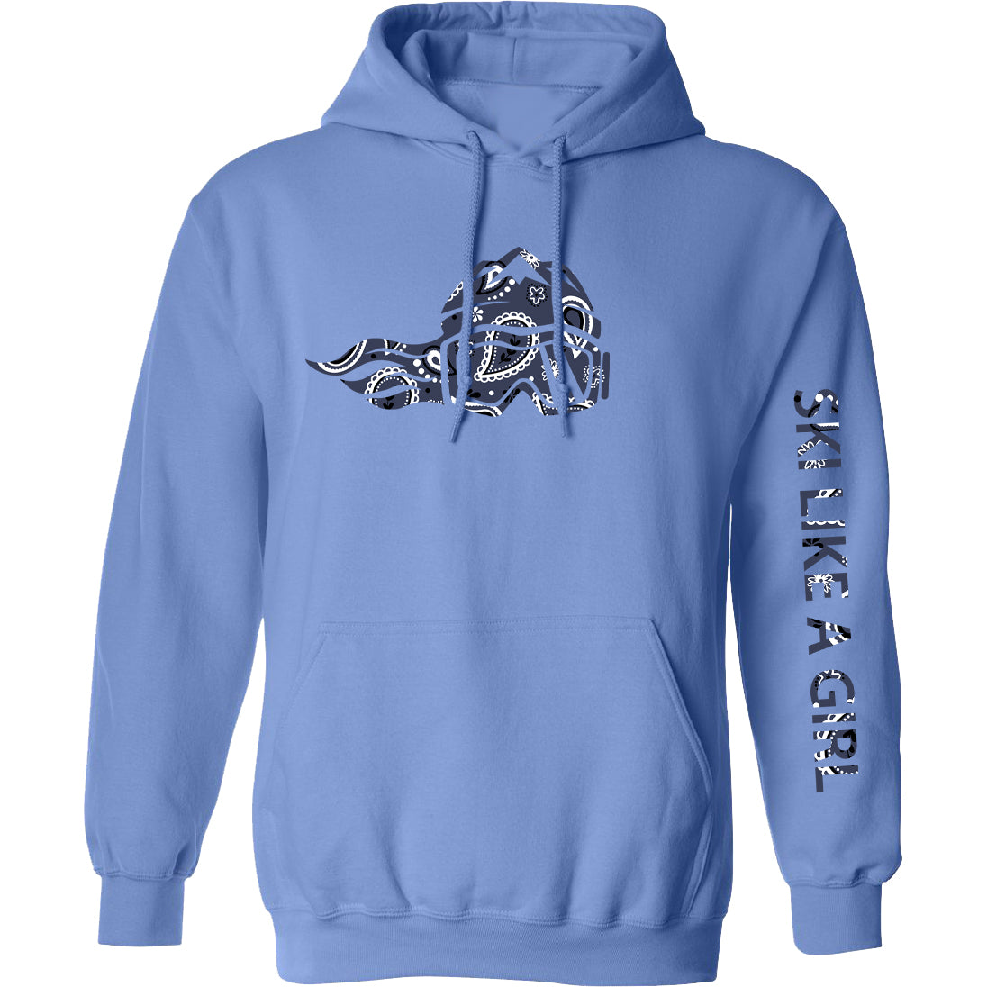 Ski Like A Girl Womens Hoodie Carolina Blue Navy Paisley