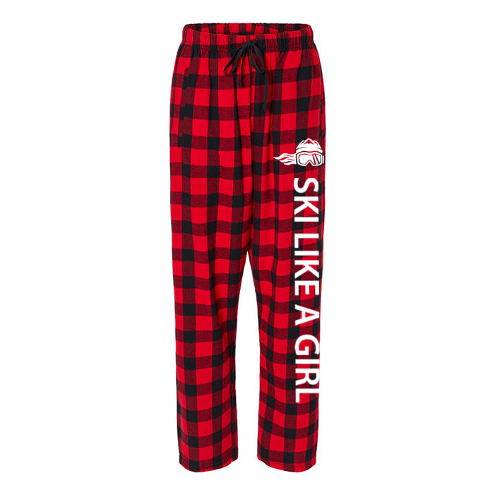 Ski Like A Girl Women's Flannel Pajama Pants Red Plaid (Overstock) image 0
