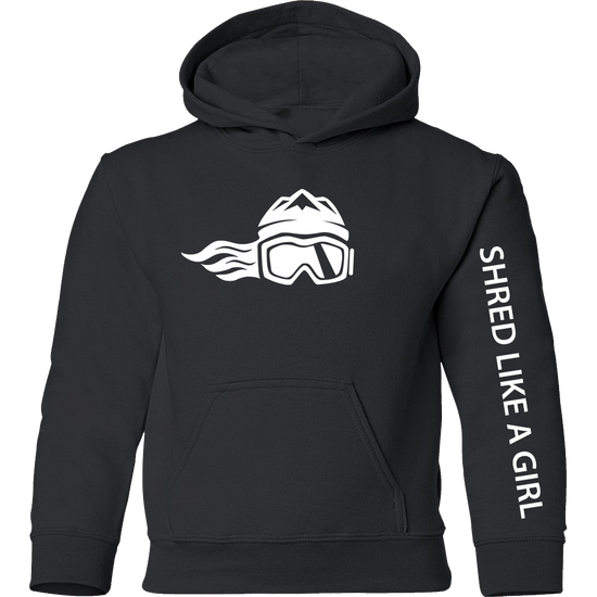Shred Like A Girl Girls Hoodie Black White Logo 