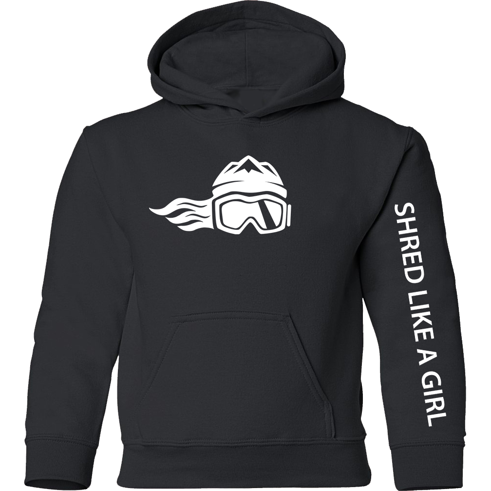 Shred Like A Girl Girls Hoodie Black White Logo 