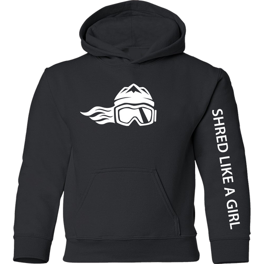 Shred Like A Girl Girls Hoodie Black White Logo 