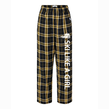 Ski Like A Girl Girl's Flannel Pajama Pants Black Gold