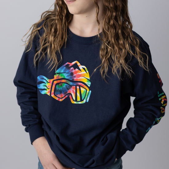 Ski Like A Girl Girls Long Sleeve T-Shirt Navy Blue Tie-Dye