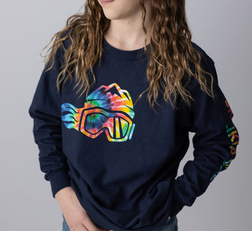 Ski Like A Girl Girls Long Sleeve T-Shirt Navy Blue Tie-Dye
