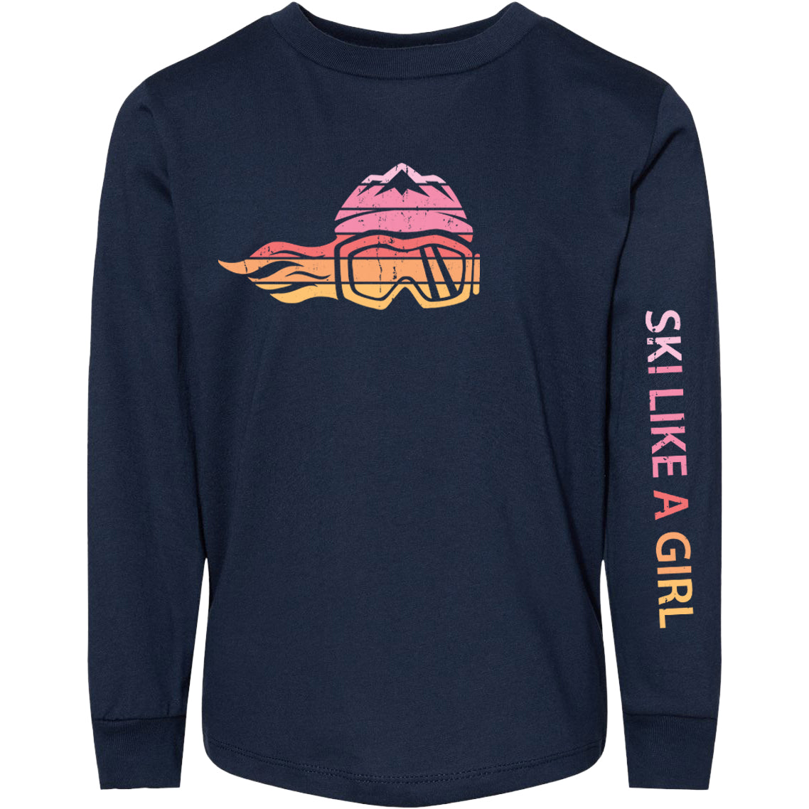 Ski Like A Girl Toddler Long Sleeve T-Shirt Retro Sunset