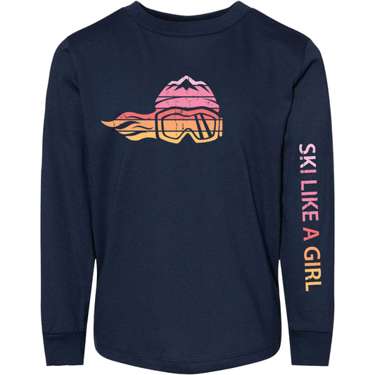 Ski Like A Girl Toddler Long Sleeve T-Shirt Retro Sunset