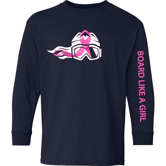 Girls Snowboard Breast Cancer Awareness Long Sleeve T-Shirt