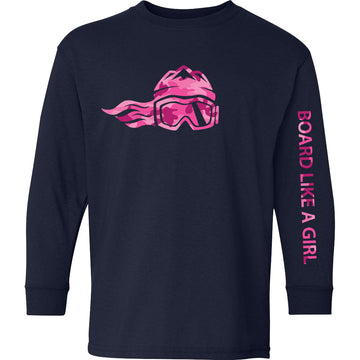 Girls Snowboard Long-Sleeve T-Shirt Navy Pink Camo