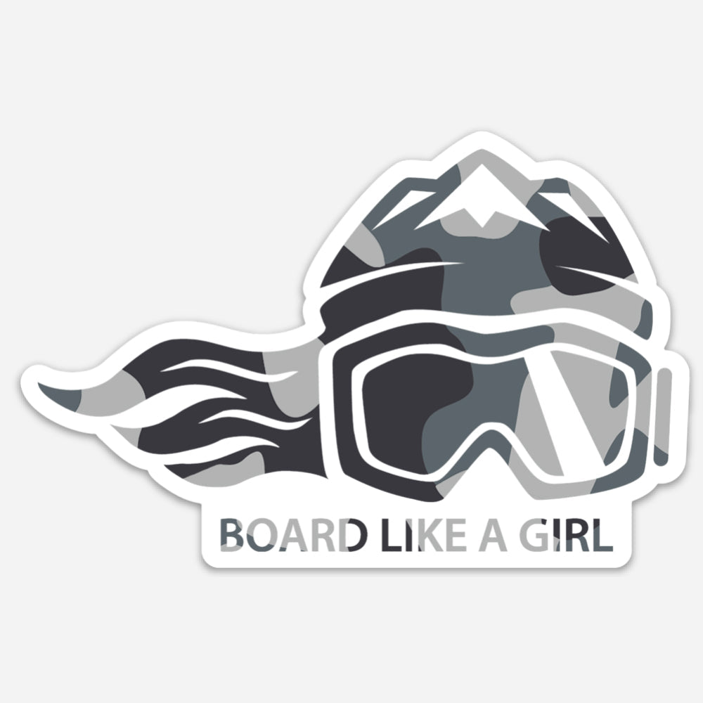 Board Like A Girl Sticker White Camo (5” or 3”) - Ski Like A Girl