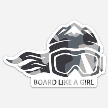 Board Like A Girl Sticker White Camo (5” or 3”) - Ski Like A Girl