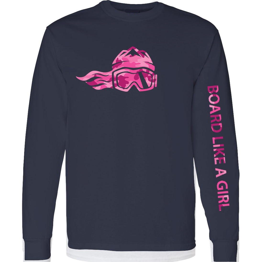 Womens Snowboard Long-Sleeve T-Shirt Navy Pink Camo