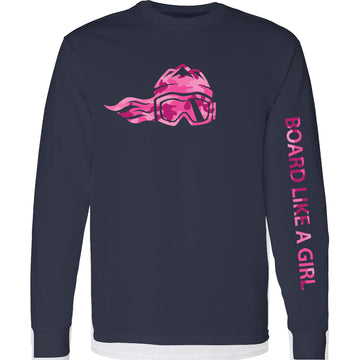 Womens Snowboard Long-Sleeve T-Shirt Navy Pink Camo