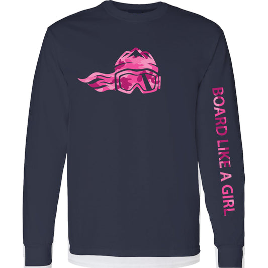 Womens Snowboard Long-Sleeve T-Shirt Navy Pink Camo
