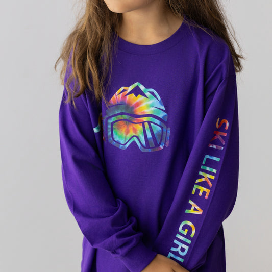 Ski Like A Girl Girls Long Sleeve T-Shirt Purple Tie-Dye