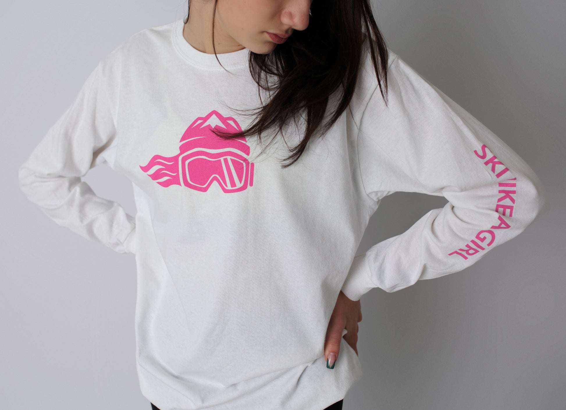 Ski Like A Girl Womens Long Sleeve T-Shirt Pink Logo