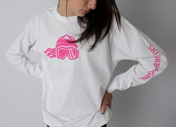 Ski Like A Girl Womens Long Sleeve T-Shirt Pink Logo