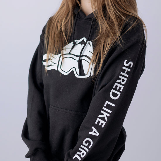 Shred Like A Girl Womens Hoodie Black White Logo 
