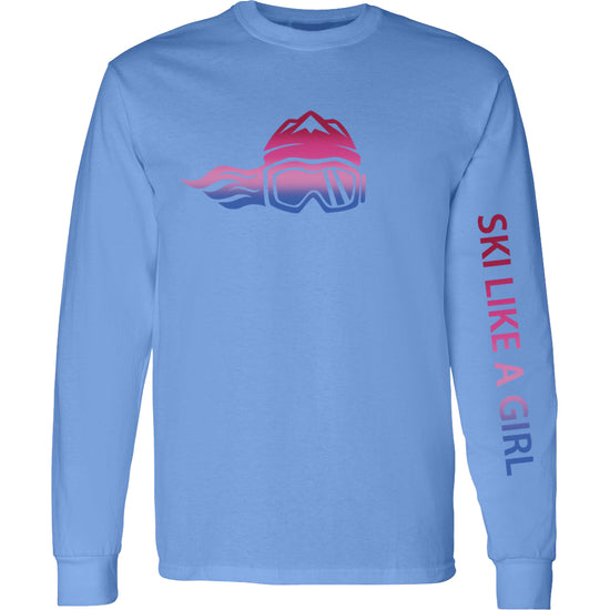 Ski Like A Girl Womens Long Sleeve T-Shirt Carolina Blue Aurora
