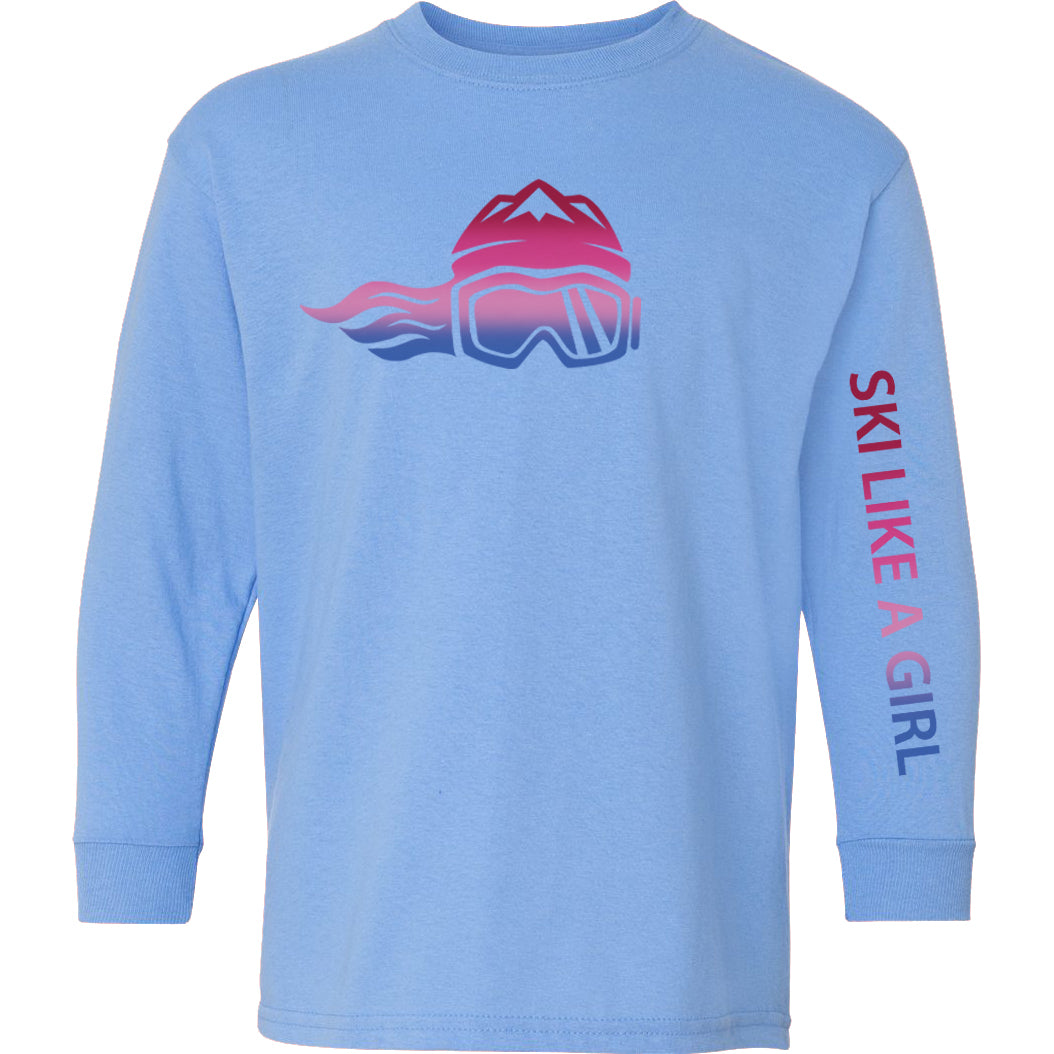 Ski Like A Girl Girls Long Sleeve T-Shirt Carolina Blue Aurora