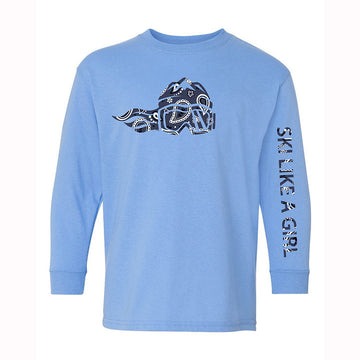 Ski Like A Girl Girls Long Sleeve T-Shirt Carolina Blue Navy Paisley