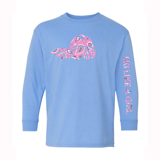 Ski Like A Girl Girls Long Sleeve T-Shirt Carolina Blue Paisley