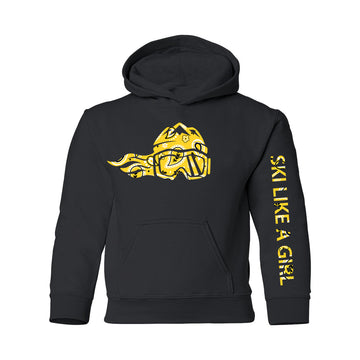 Ski Like A Girl Girls Hoodie Black Yellow Paisley