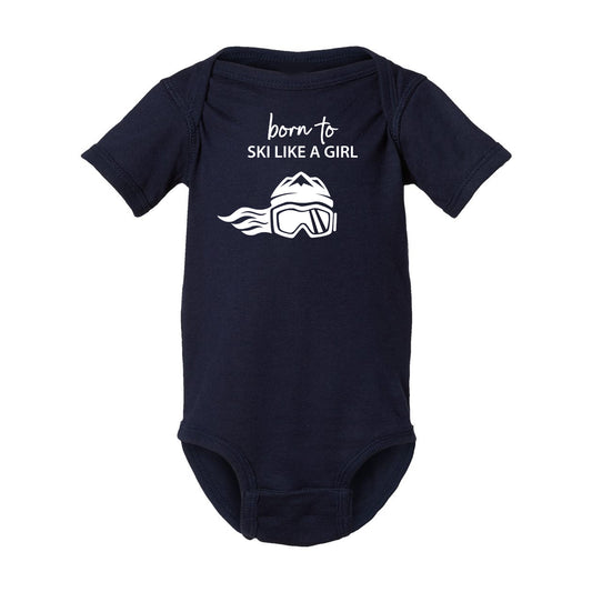Ski Like A Girl Baby Bodysuit Navy Blue