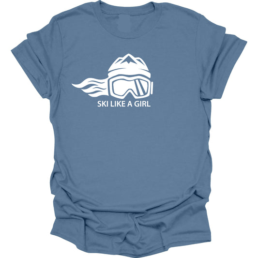 Ski Like A Girl Womens Short Sleeve T-Shirt - Indigo Blue (Overstock) image 0