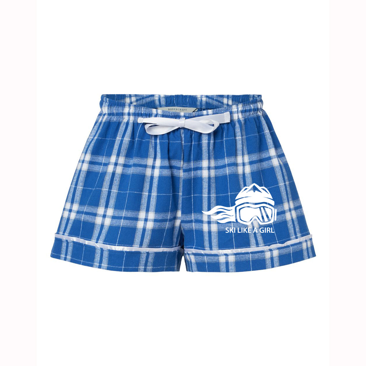 Ski Like A Girl Women's Flannel Pajama Shorts Royal Silver Plaid (Overstock) image 0