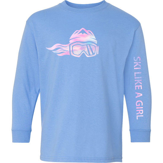 Ski Like A Girl Girls Long Sleeve T-Shirt Carolina Blue Cotton Candy