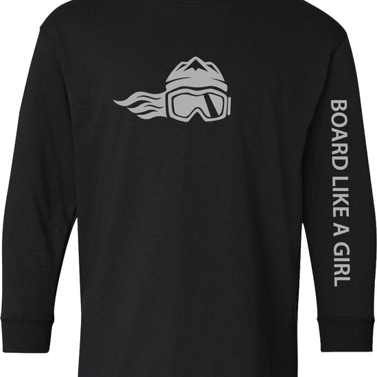 Board Like A Girl Girls Long Sleeve T-Shirt Black Grey Logo 