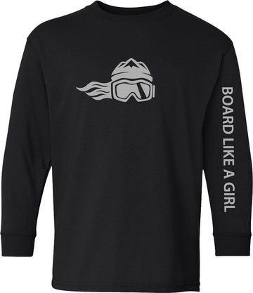 Board Like A Girl Girls Long Sleeve T-Shirt Black Grey Logo 