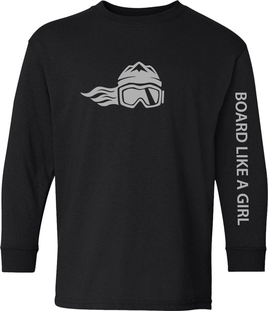 Board Like A Girl Girls Long Sleeve T-Shirt Black Grey Logo 