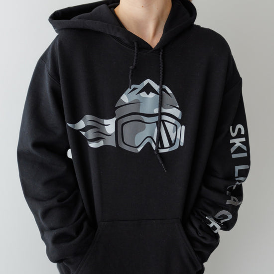 Ski Like A Girl Womens Hoodie Black White Camo
