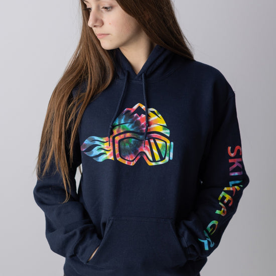Ski Like A Girl Womens Hoodie Navy Blue Tie-Dye