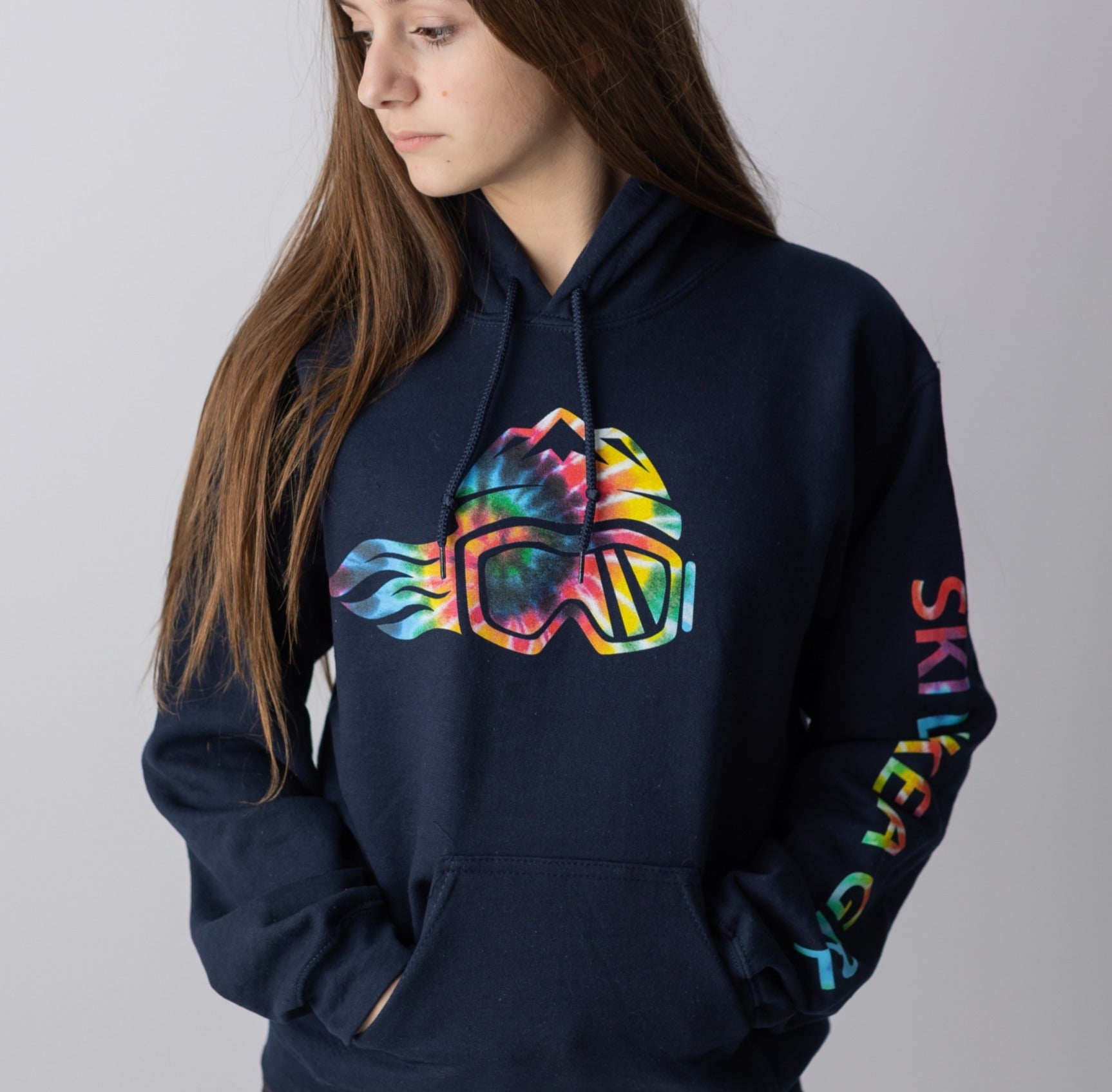 Ski Like A Girl Womens Hoodie Navy Blue Tie-Dye
