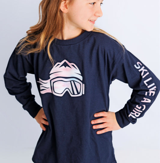 Ski Like A Girl Girls Long Sleeve T-Shirt Cotton Candy