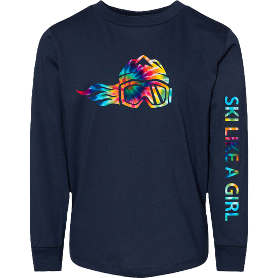 Ski Like A Girl Toddler Long Sleeve T-Shirt Navy Blue Tie-Dye