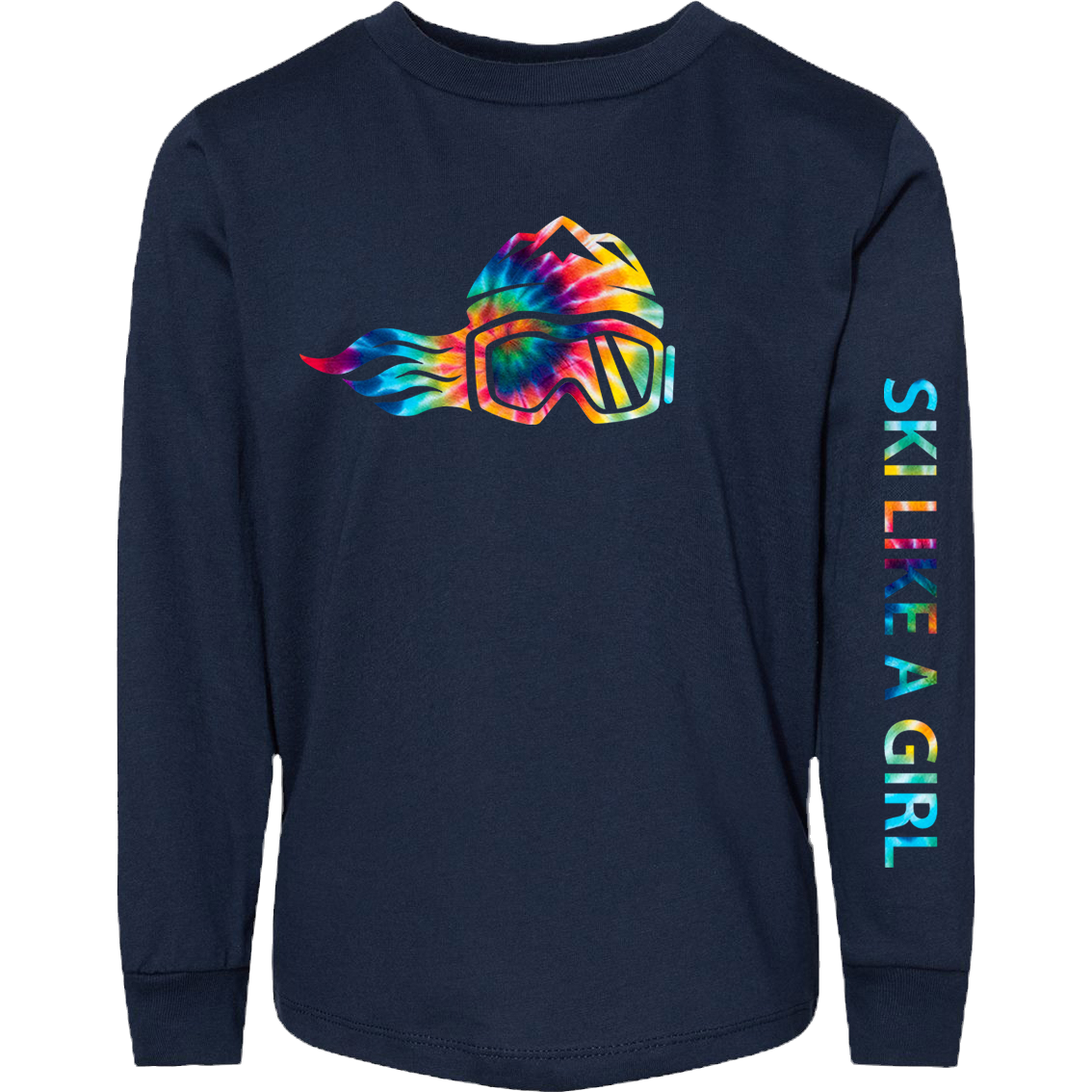Ski Like A Girl Toddler Long Sleeve T-Shirt Navy Blue Tie-Dye