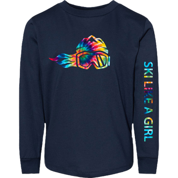 Ski Like A Girl Toddler Long Sleeve T-Shirt Navy Blue Tie-Dye