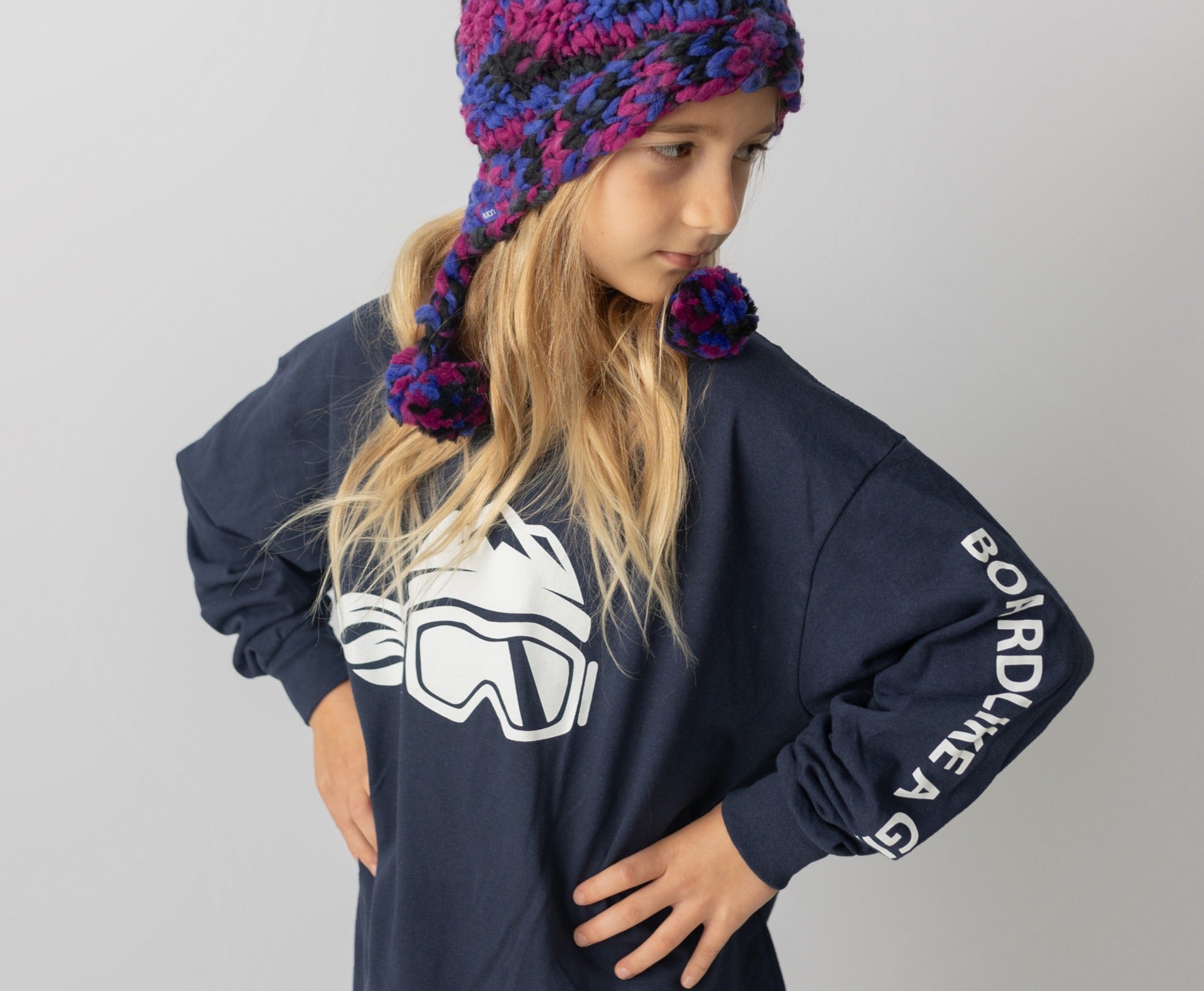 Board Like A Girl Girls Long Sleeve T-Shirt Navy Blue 