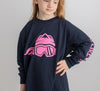 Ski Like A Girl Girls Long Sleeve T-Shirt Navy Blue Pink