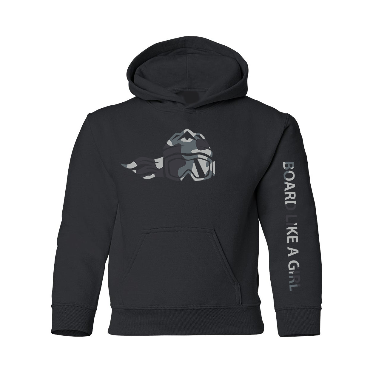 Board Like A Girl Girls Hoodie Black White Camo 