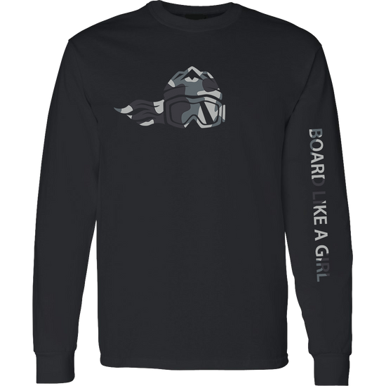Board Like A Girl Womens Long Sleeve T-Shirt Black White Camo 