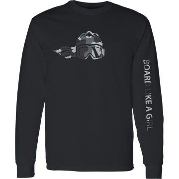 Board Like A Girl Womens Long Sleeve T-Shirt Black White Camo 