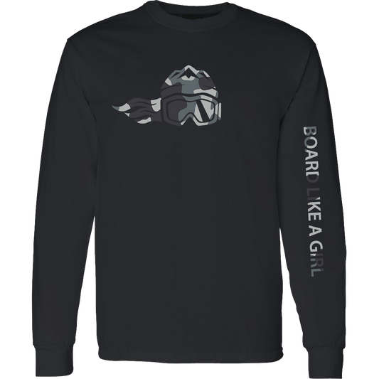 Board Like A Girl Womens Long Sleeve T-Shirt Black White Camo 