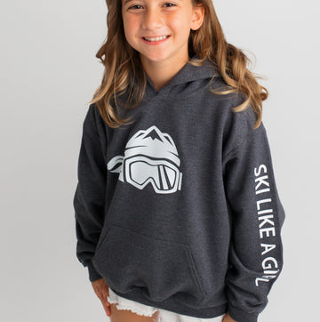 Ski Like A Girl Girls Hoodie Heather Grey
