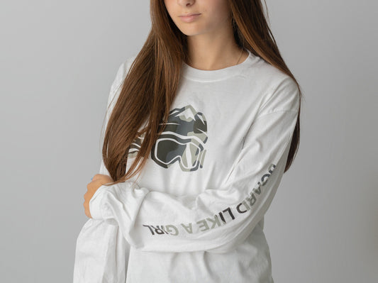 Board Like A Girl Womens Long Sleeve T-Shirt White Camouflage Logo 