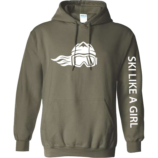 Ski Like A Girl Womens Hoodie Military Green (Overstock) image 1