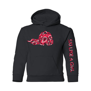 Ski Like A Girl Girls Hoodie Black Red Paisley